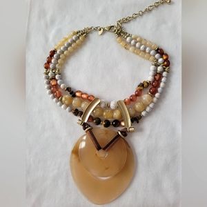 Chico's earthtone cream and brown beaded statement necklace